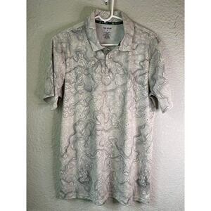 Tek Gear Athletic Polo Shirt Topographic‎ Print Moisture Wicking Gray M